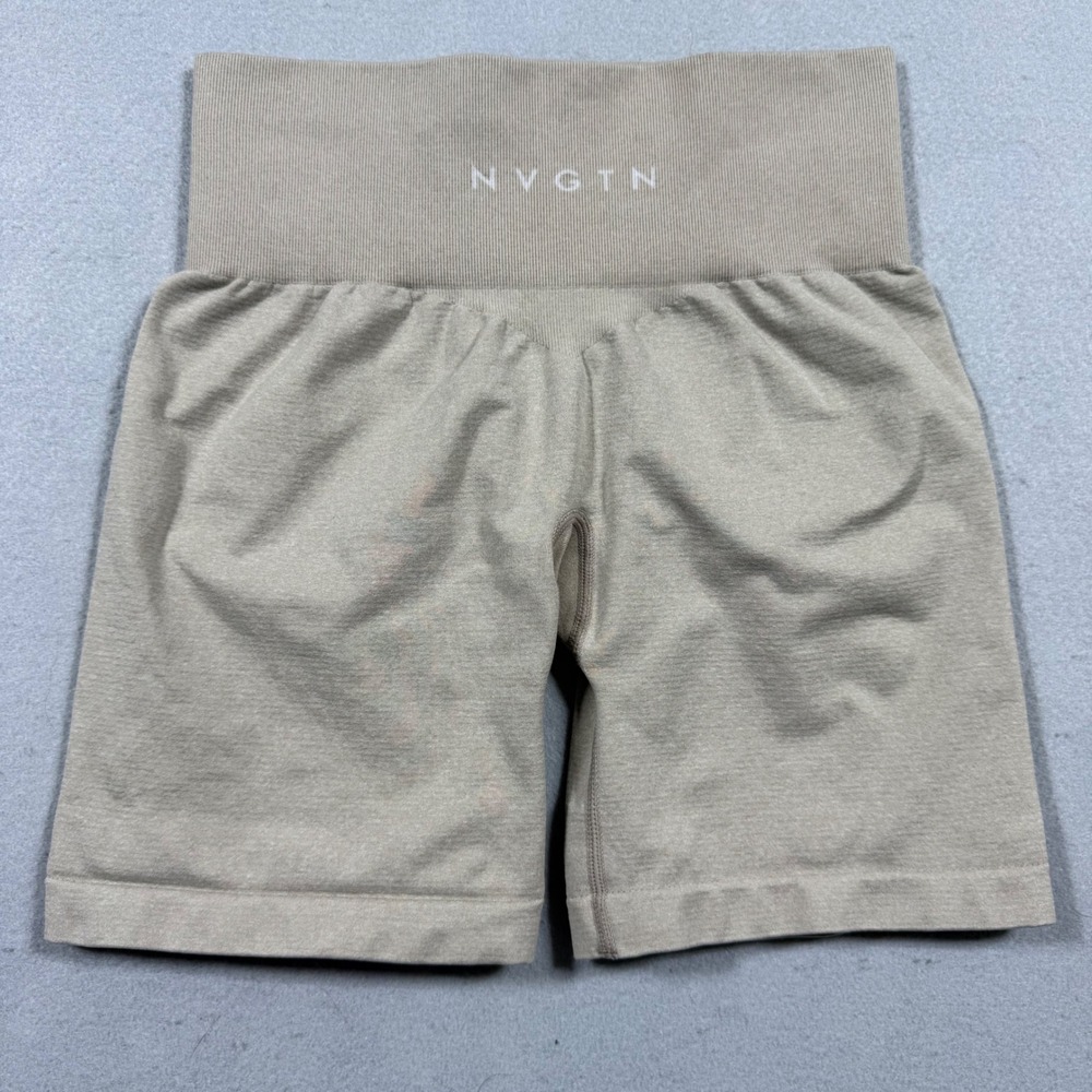 NVGTN Womens Seamless High Waisted Biker Shorts Tan Khaki XS